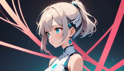 A illustration, futuristic humanoid robot, primarily white and metallic in color, with a highly detailed and exposed mechanical structure. 