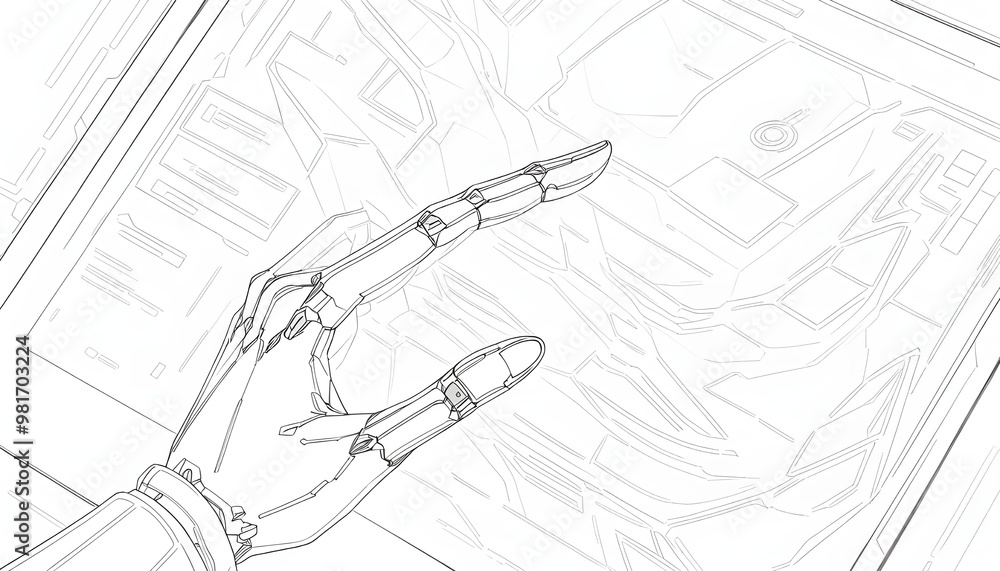 Aufkleber a close-up shot of a human finger and a robotic finger interacting with a transparent touch screen d