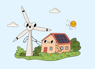 Eco friendly life concept with windmill and eco house