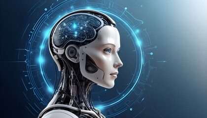 A sleek, futuristic artificial intelligence humanoid robot, primarily white and metallic in color, with a highly detailed and exposed mechanical structure.