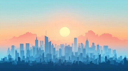 Fototapeta premium Weather Climate Change City skyline covered in smog and heatwaves, illustrating urban climate change impact, no face, flat design illustration