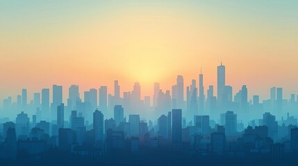 Fototapeta premium Weather Climate Change City skyline covered in smog and heatwaves, illustrating urban climate change impact, no face, flat design illustration