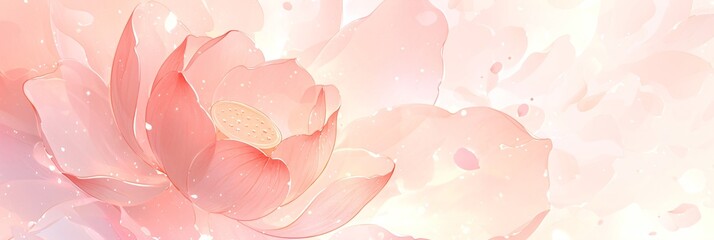 Abstract pink lotus flower illustration. Pastel background design. Yoga, meditation and spa. Wellness and harmony concept. Banner, invitation, greeting card with copy space