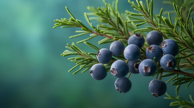 juniper berry with juniper berries and branches against an isolated soft green background