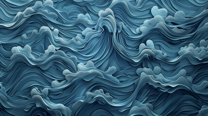 Fototapeta premium Abstract blue waves in layered, paper-like texture.