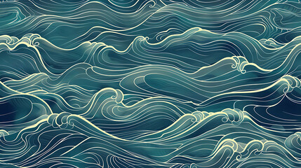 Obraz premium Abstract ocean waves with a teal blue background and white lines.