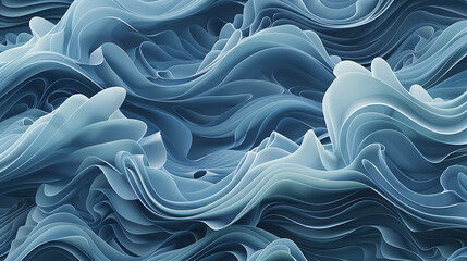 Obraz premium Abstract, swirling, blue, 3D pattern resembling water or fabric.