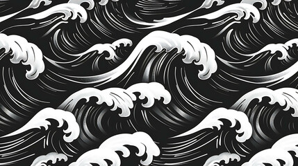 Fototapeta premium Black and white illustration of a wave pattern.
