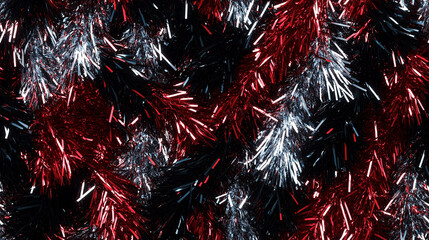 shimmering tinsel garland texture with a blend of metallic dark red, black and silver strands