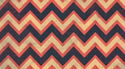 Retro chevron pattern in red, black, and beige with distressed texture.
