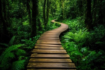 Walkway in the verdant forest, ai