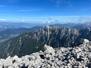 Veliki Mangart or Big Mangart peak in the Julian Alps, Strmec na Predelu (Triglav National Park,...