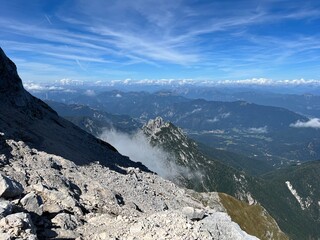 Veliki Mangart or Big Mangart peak in the Julian Alps, Strmec na Predelu (Triglav National Park,...