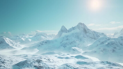 Obraz premium A panoramic view of snow-capped mountains, bathed in the warm glow of the sun.