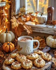 A cup of cocoa with cookies at Autumn