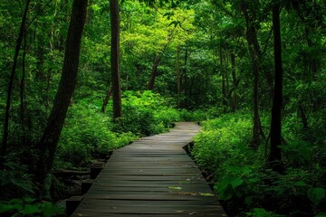 Walkway in the verdant forest , ai