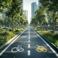 Obraz premium Urban Bike Path in a Modern Cityscape