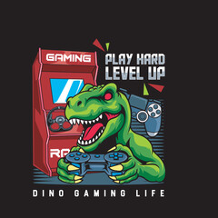 Vector Illustration of Dinosaur Playing Joystick with Gaming Machine in Esport Style Illustration Available for Tshirt Design