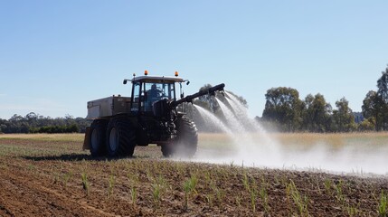 Fototapeta premium Agriculture irrigation technologies being demonstrated at a farming expo.