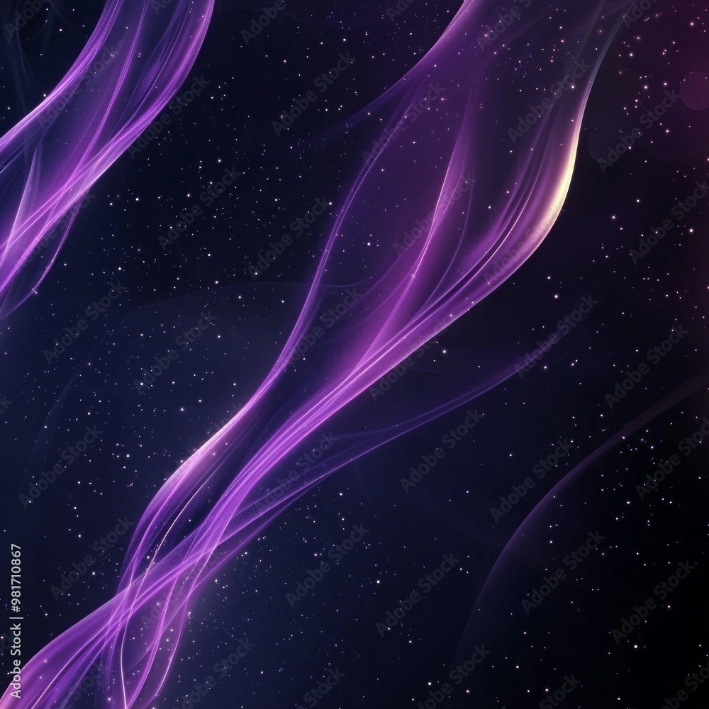 Poster a mesmerizing display of swirling purple particles forms a nebula, glowing softly against a backdrop