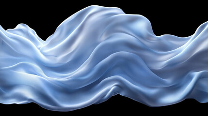 Fototapeta premium A flowing wave of silky light blue fabric against a dark background, evoking smoothness and elegance in design.