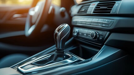 Naklejka premium Close-up of a Car's Gear Shifter and Center Console