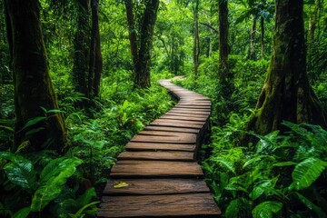Walkway in the verdant forest , ai