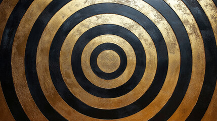 Abstract design featuring concentric circles in black and gold, creating a striking visual effect perfect for modern decor.