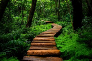 Walkway in the verdant forest , ai
