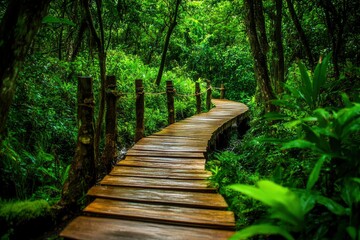 Walkway in the verdant forest , ai