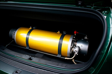 Yellow GNV gas cylinder vehicle, a type of fuel known as compressed natural gas (CNG).