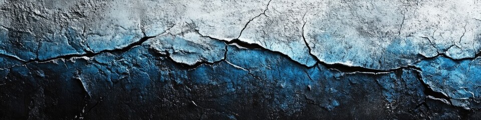Obraz premium Abstract high contrast background. Black, blue and white concrete streaked banner. Cracked concrete background 