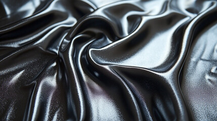 Fototapeta premium Close-up of smooth, shiny black fabric with elegant folds and reflections, perfect for fashion or design backgrounds.