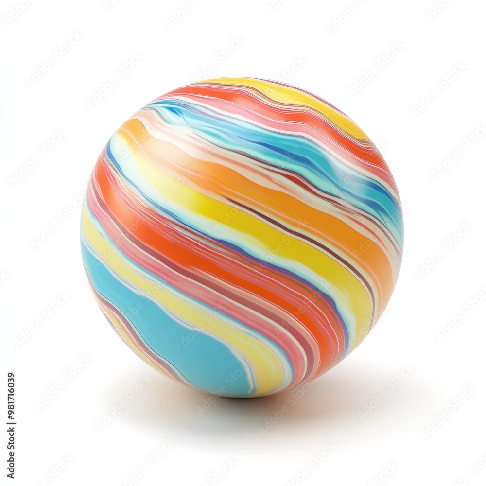 Poster a whimsical, 3d representation of a toy bouncy ball with a playful design, isolated on a white backd