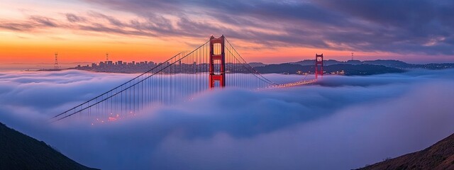 Obraz premium Early morning low fog at Golden Gate Bridge sanfrancisco