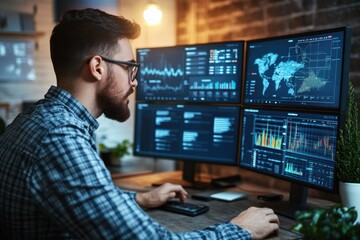 Home Office Virtual Meeting Setup with Multiple Screens and Morning Light