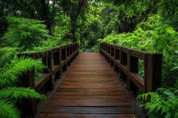 Walkway in the verdant forest , ai