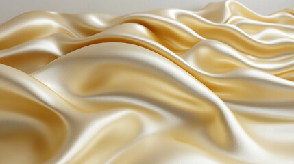 Fototapeta premium A close-up view of smooth, luxurious satin fabric with soft undulating waves in a pale cream color, perfect for elegant designs.