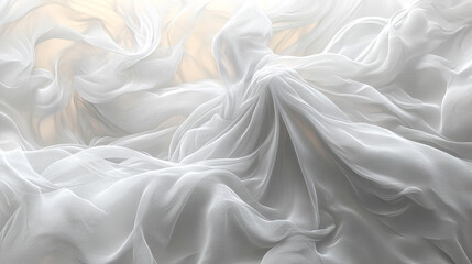 Obraz premium A soft, flowing white fabric draped elegantly, creating an ethereal and serene ambiance, perfect for various design projects.