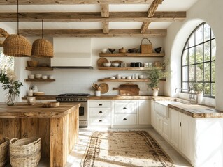 Cozy Rustic Farmhouse Kitchen Bathed in Soft Morning Light