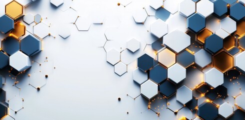hexagons on white background, futuristic scientific high tech background, business background, copy space, place for text
