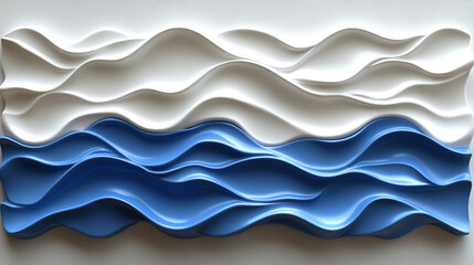 Fototapeta premium Abstract wave design in blue and white, showcasing a dynamic interplay of curves and depth, ideal for modern decor and art.