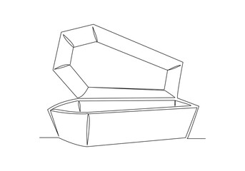 Continuous single line of wooden coffin horror funeral graveyard halloween concept one line vector illustration