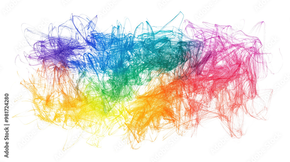 Poster drawn colorful scribble on a white transparent background