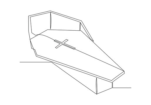 recommend clip art: Continuous single line of wooden coffin horror funeral graveyard halloween concept one line vector illustration