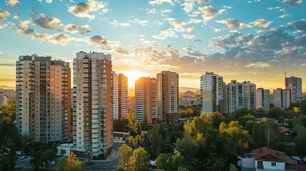 Obraz premium Residential Neighborhood with Apartment Buildings in the Urban Setting