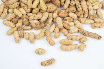 Boil nut on white background. Groundnut or Arachis hypogaea. Favorite snack at social gatherings eat with drink.