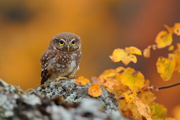 Glaucidium passerinum. It is the smallest owl in Europe. It occurs mainly in northern Europe. But also in Central and Southern Europe. In some mountain areas. Photographed in the Czech Republic, ai