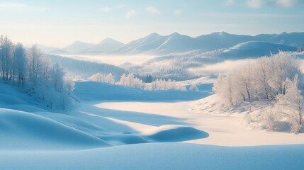 Snow-Covered Mountain Landscape with Frost-Covered Trees