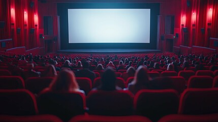 Audience in a Movie Theater Facing a Blank Screen